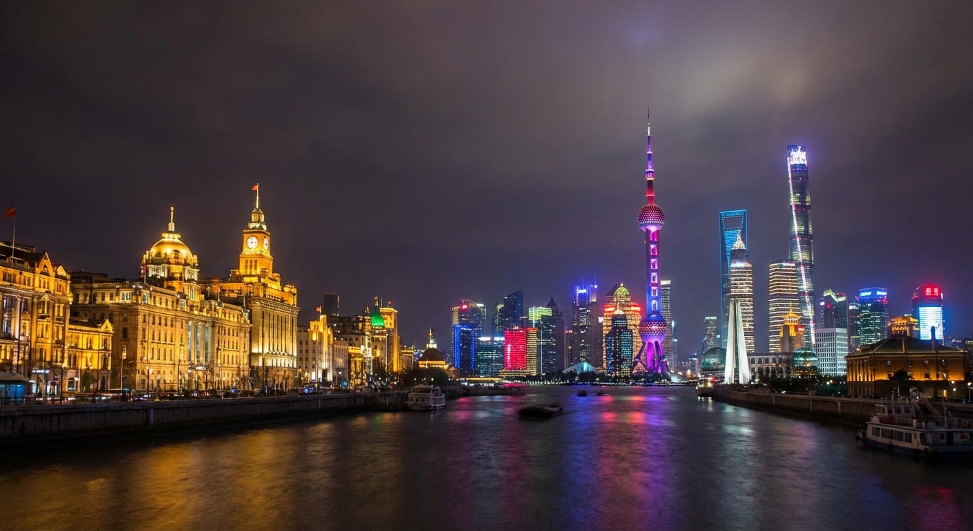 Shanghai Bund at night showing colonial architecture and Pudong skyline - Traditional China Tours